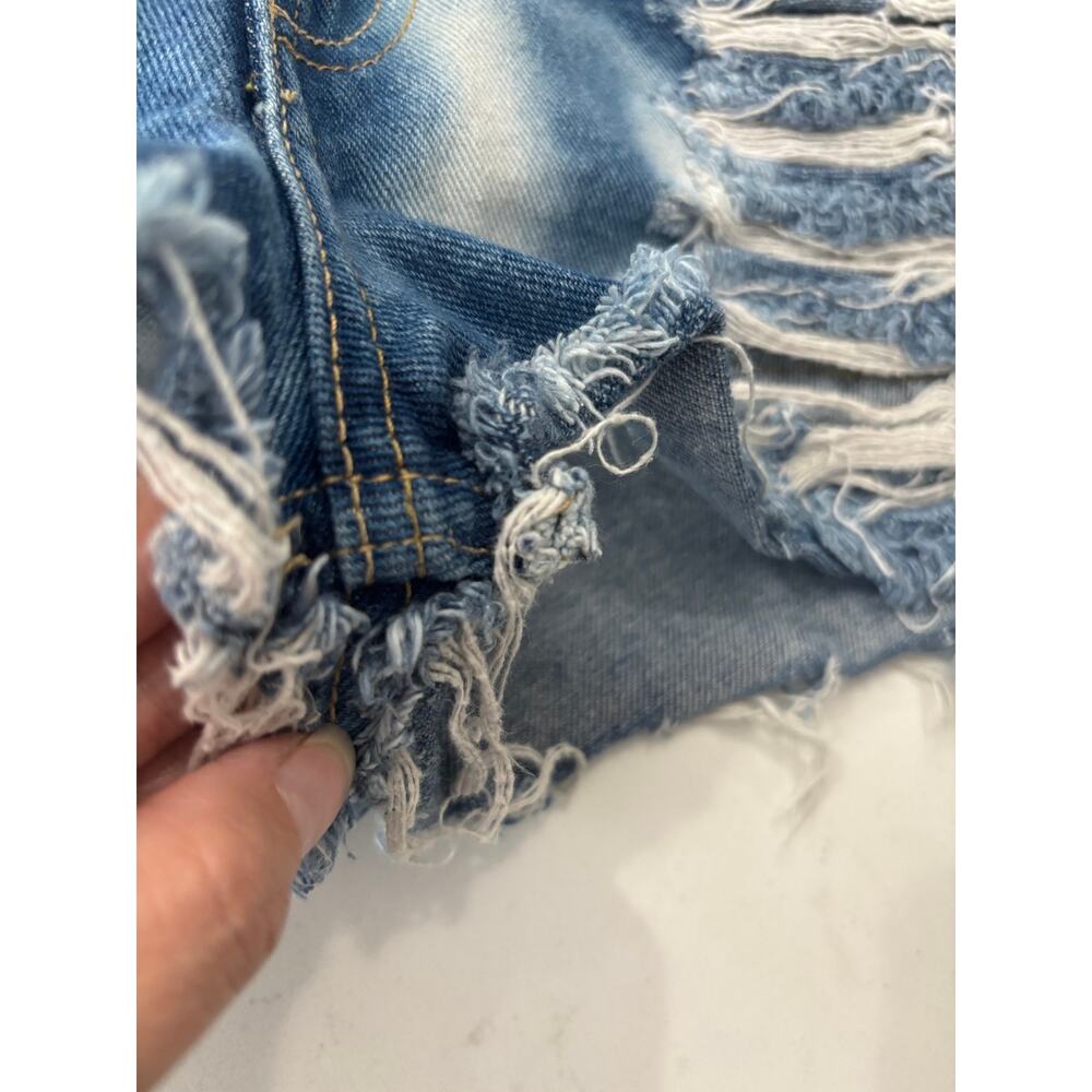 High waisted micro mini shorts size 25 dark wash distressed boho raw hem mom - Picture 3 of 6